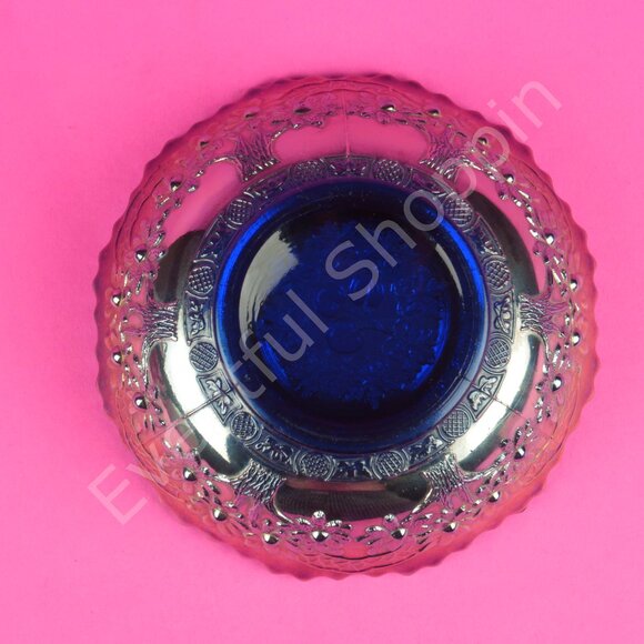 Fenton Carnival Glass Cherry Chain Blue 5" Bowl - Picture 2 of 4